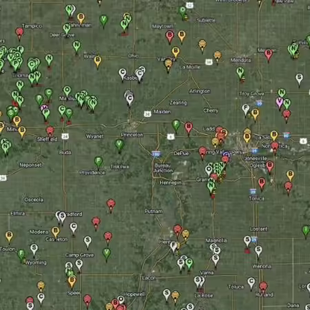 DriftWatch map for Bureau, LaSalle, Marshall, and Putnam Counties.