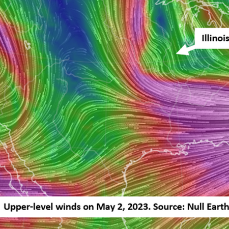 Map of upper level winds on May 2, 2023 in Illinois