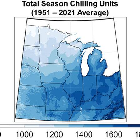 map of midwest showing gradients of blue to represent number of chilling units