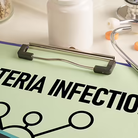 a lab table with a clipboard