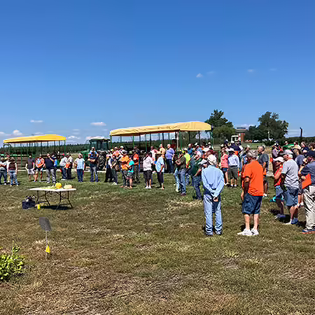 people standing in a field of pumpkins 
