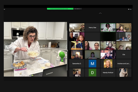 linda perucca demonstrates a food science skill on zoom