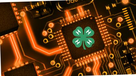 orange circuit board with 4-H Clover