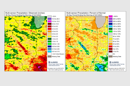 weather map showing drought conditions across Illinois