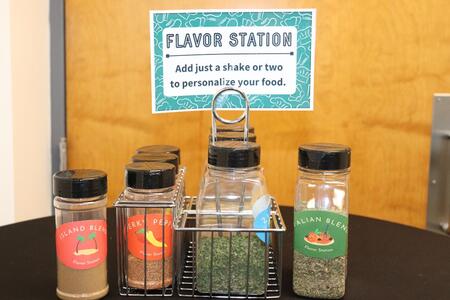 A flavor station with various spices.