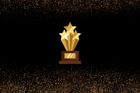 Award graphic on glittery gold background.