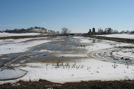 ag field with standing water during winter 