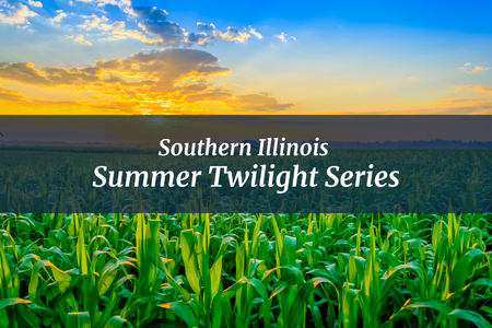 A field of corn with Southern Illinois Summer Twilight Series text.