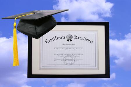 Mortar board and certificate of excellence