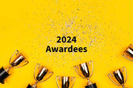 "2024 Awardees" with an image of glitter and trophies.