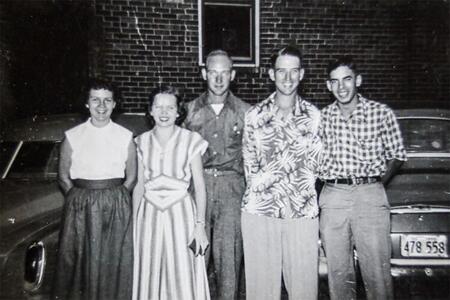 Five 1951 4-H Junior Leadership Conference participants Pat McClure, Beatrice Hill, Bene Windsor, Joe Smith, Eldon Dilworth