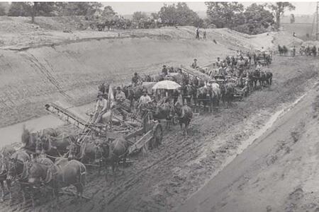 old black and white photo of farm drainage project