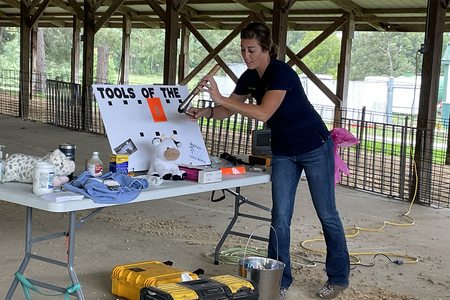 woman with display board