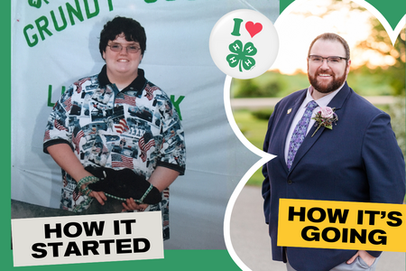 before and after photos of Perry Harlow when he first started 4-H and now