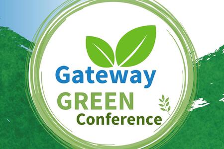 A large green circle with the words Gateway Green Conference in the center.