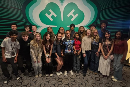 Ignite delegates pose by giant clover.