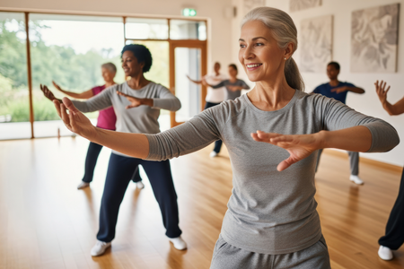 Group of adults practicing tai chi