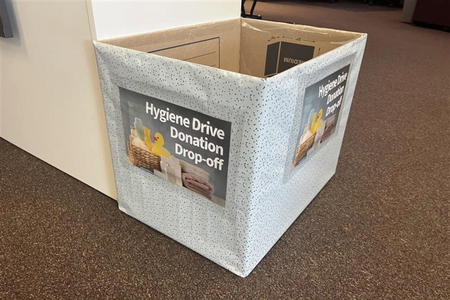 Hygiene Drive Donation Box on the ground