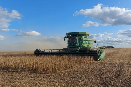 combine harvesting soybeans