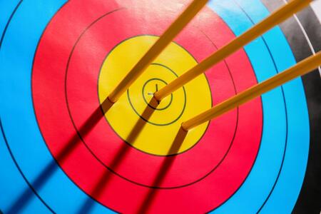 Close up target for archery with arrows.