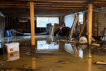 Water damage in basement.