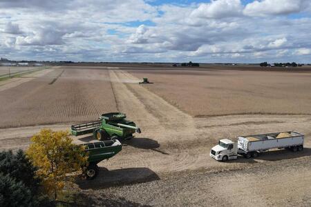 combine and semi during harvest