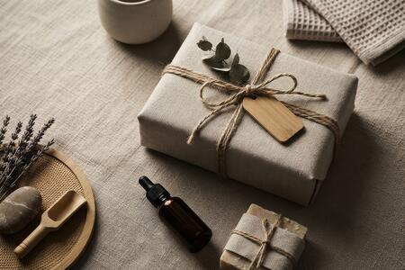 gift wrapped in off white paper with twine bow