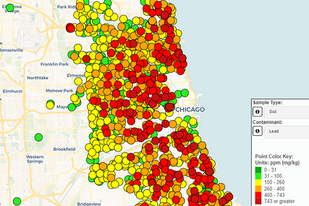 map of soil lead concentration in Chicago area