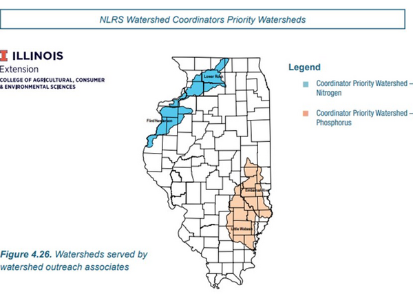 Four priority watersheds outlined in the Illinois Nutrient Loss Reduction Strategy