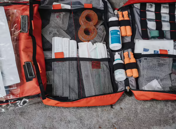 Large open first aid kit
