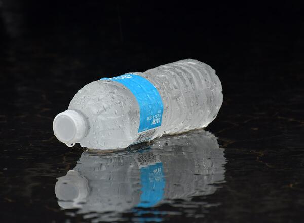 Plastic water bottle laying down