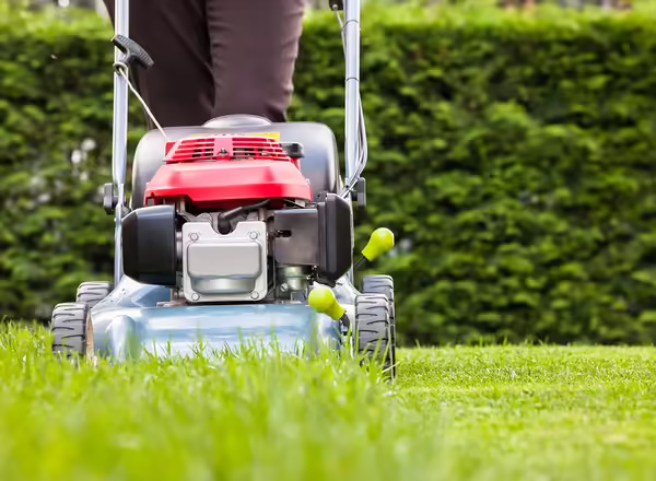 person mowing grass with lawn mower