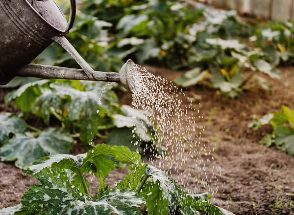 A watering can being used