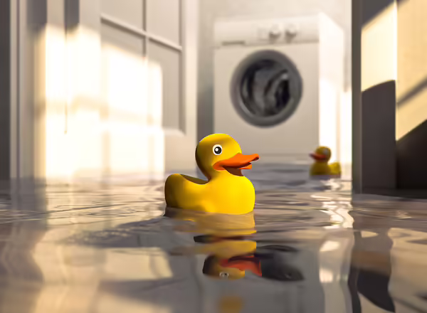 Water damage caused by defective washing machine and rubber ducks