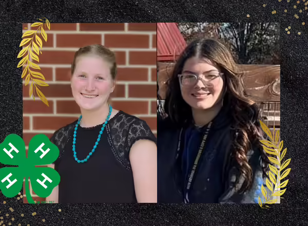 two 4-H youth on a black background with the 4-H cloverleaf logo