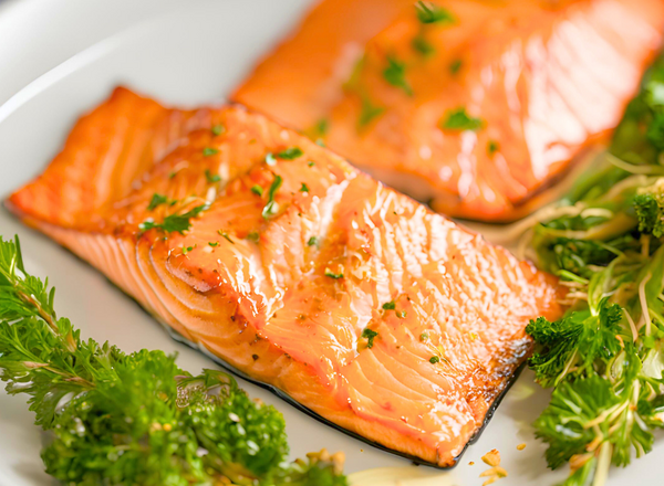 Cooked salmon on a plate
