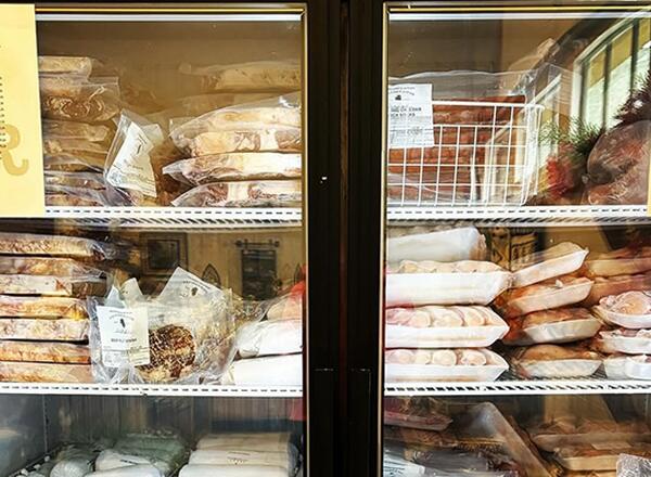 a stocked freezer full of meat products at Panther Ridge Farms