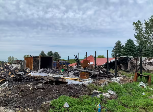 Warehouse rubble after a fire