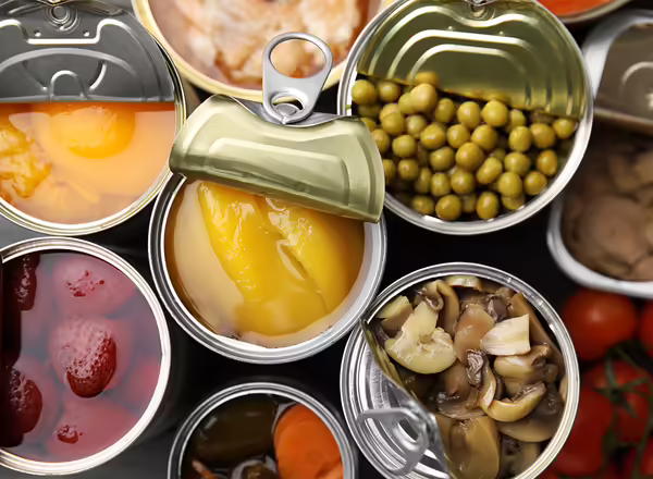 open cans of storebought fruits and vegetables