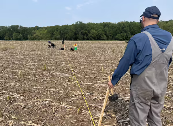 Ground-penetrating radar being used to survey the suspected location of a Native American village.
