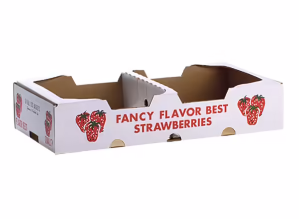 A cardboard flat for packing items like strawberries