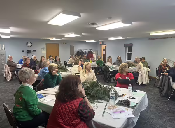 Group of adults at the wreath making class in Clinton County