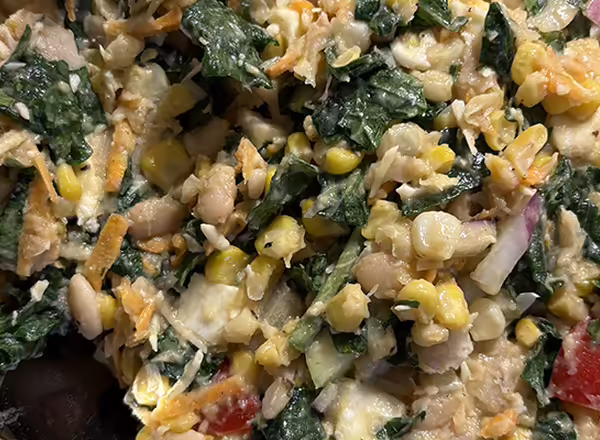 Troyer Family Gardens Sweet Corn in White Bean and Garden Salad