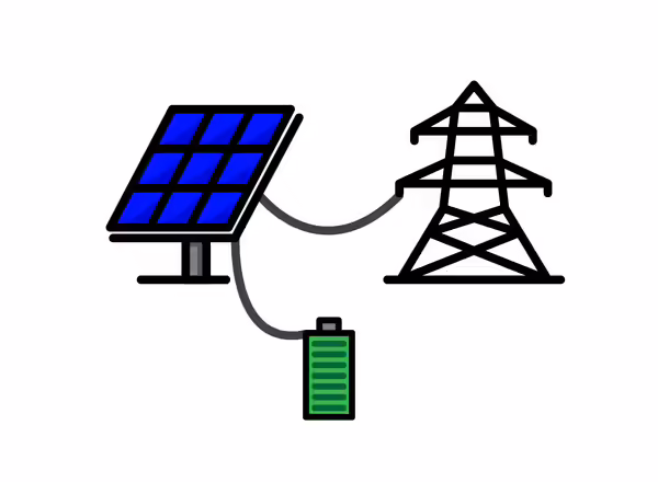 Illustration of a solar panel connected to the grid and battery storage