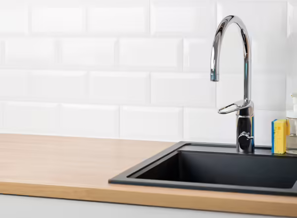 A kitchen sink and counter