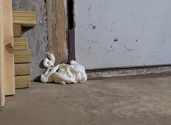 Expanding foam used to seal the corner of a door jam