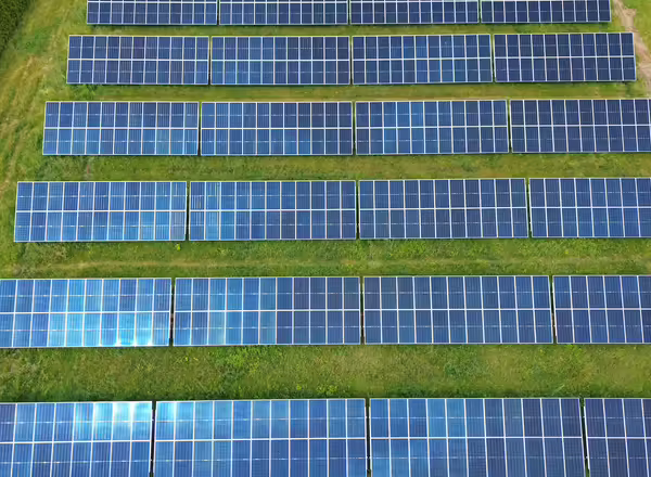 overhead view of solar panels