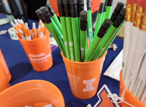 Colorful 4-H and Illinois Extension merch and giveaway items