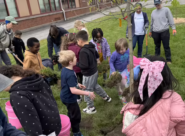Students from all grade levels were excited to take part in the tree planting.