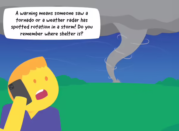 Cartoon person watching a tornado